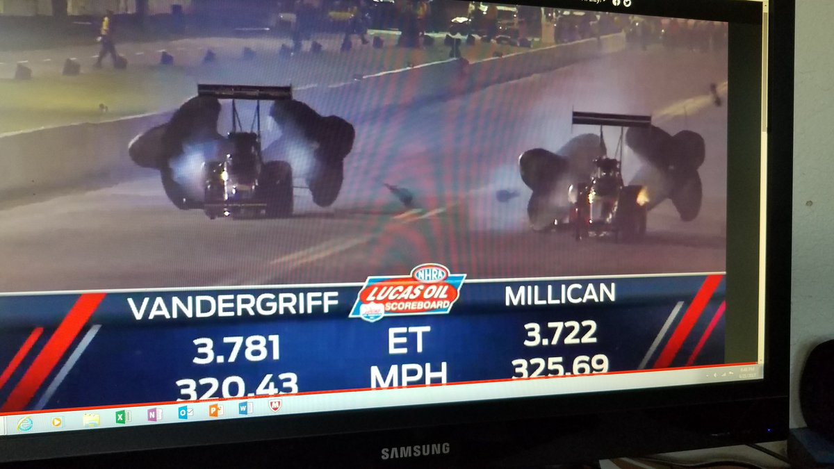 ELZZ101's tweet photo. Just #awesome @ClayMillican @StringerRacing @GREATracing keep this and this is your race. #wallytime @katmac801 @wst_photo @NHRA https://t.co/uDcpXlFW7X