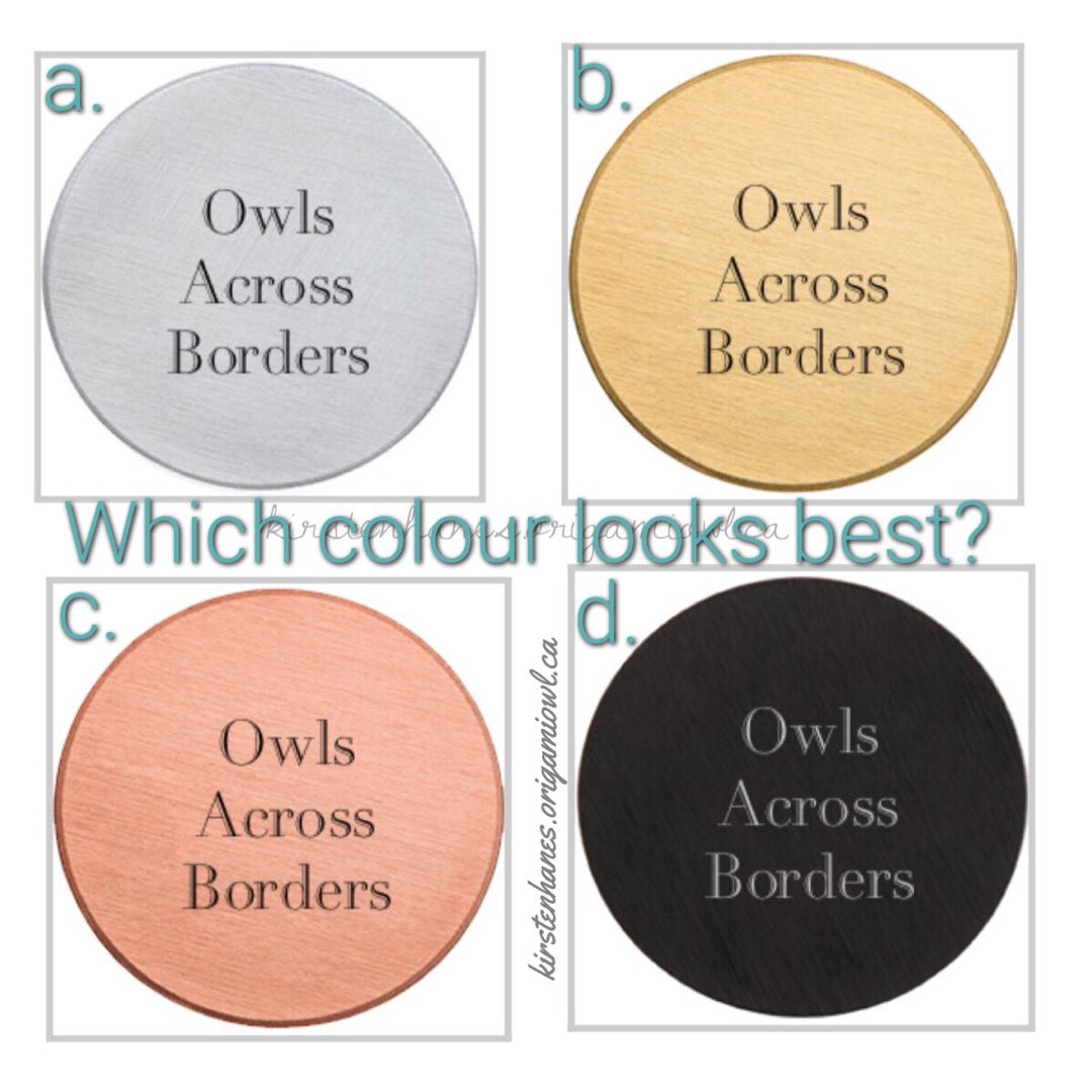 O2withKirsten's tweet photo. Need your help! Please Comment! #origamiowl #plate #silver #gold #rosegold #black #team #owls #acrossborders #whichcolor #designer202288722 https://t.co/tUt6QIXgPx