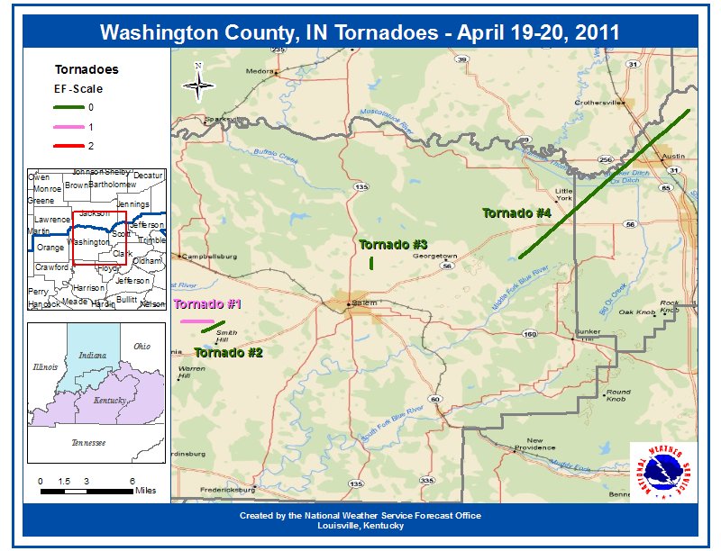 NWSLouisville's tweet photo. The storms have just produced an additional four tornadoes as they moved through Washington County, IN. #ovoutbreak2011 https://t.co/Rlfkg8Q2Sx
