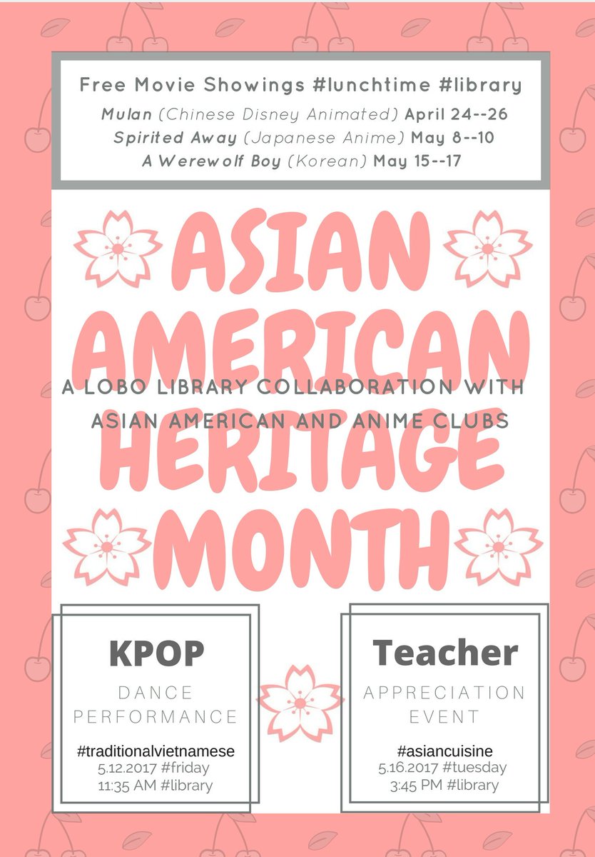 chsLOBOlibrary's tweet image. Celebrate 🌸 #AsianAmericanMonth 🌸 with your #lobolibrary! 📚 Check out flyer for details! #Anime #mulan #werewolfboy #kpop #vietnamesedance