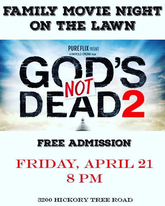 HT_roots's tweet photo. Make plans to join us this Friday for Family Movie Night. Popcorn and Drinks will be served!

Movie: God's Not Dead 2

Starts: 8:00 PM https://t.co/5PpEwxrrU0
