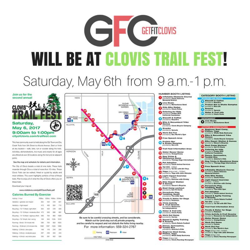 GetFitClovis's tweet photo. #GetFitClovis will be at #ClovisTrailFest on Saturday, May 6 and we'll be hosting a Boot Camp Workout! More information to follow! https://t.co/ODCLTEVPPv