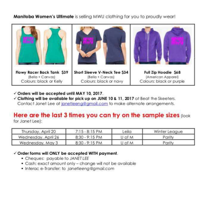 graceleeglee's tweet photo. Great ultimate wear-Sampling table tomorrow at Leila. Check out the items &amp; help support Manitoba Woman's Ultimate! https://t.co/heReUyj4H5