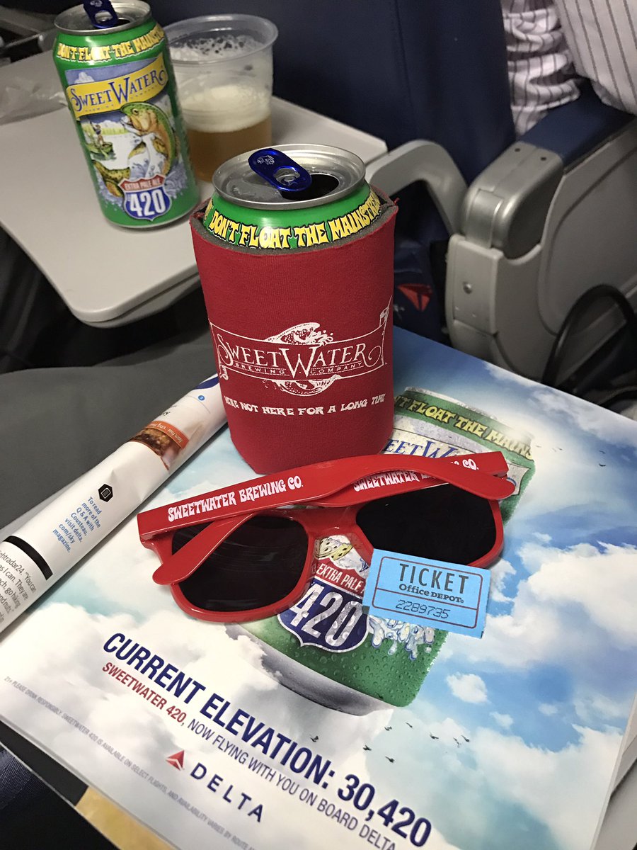 sweetwaterbrew's tweet image. We just made this 4/20 eve @Delta flight a lot headier. Free 420s &amp;amp; schwag for all; giving 1 lucky winner @Waterkeeper #KeepitClean tix