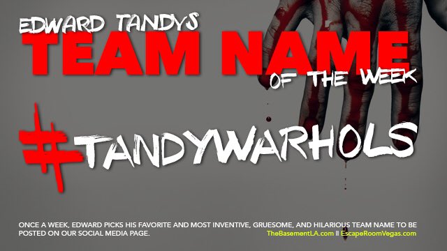 thebasementER's tweet photo. #WinnerWednesday #TeamNameOfTheWeek #TheBasementLA #EscapeRoom #LosAngeles #EdwardTandy #Horror #ThingsToDoInLA https://t.co/CQ6XAUqNC1