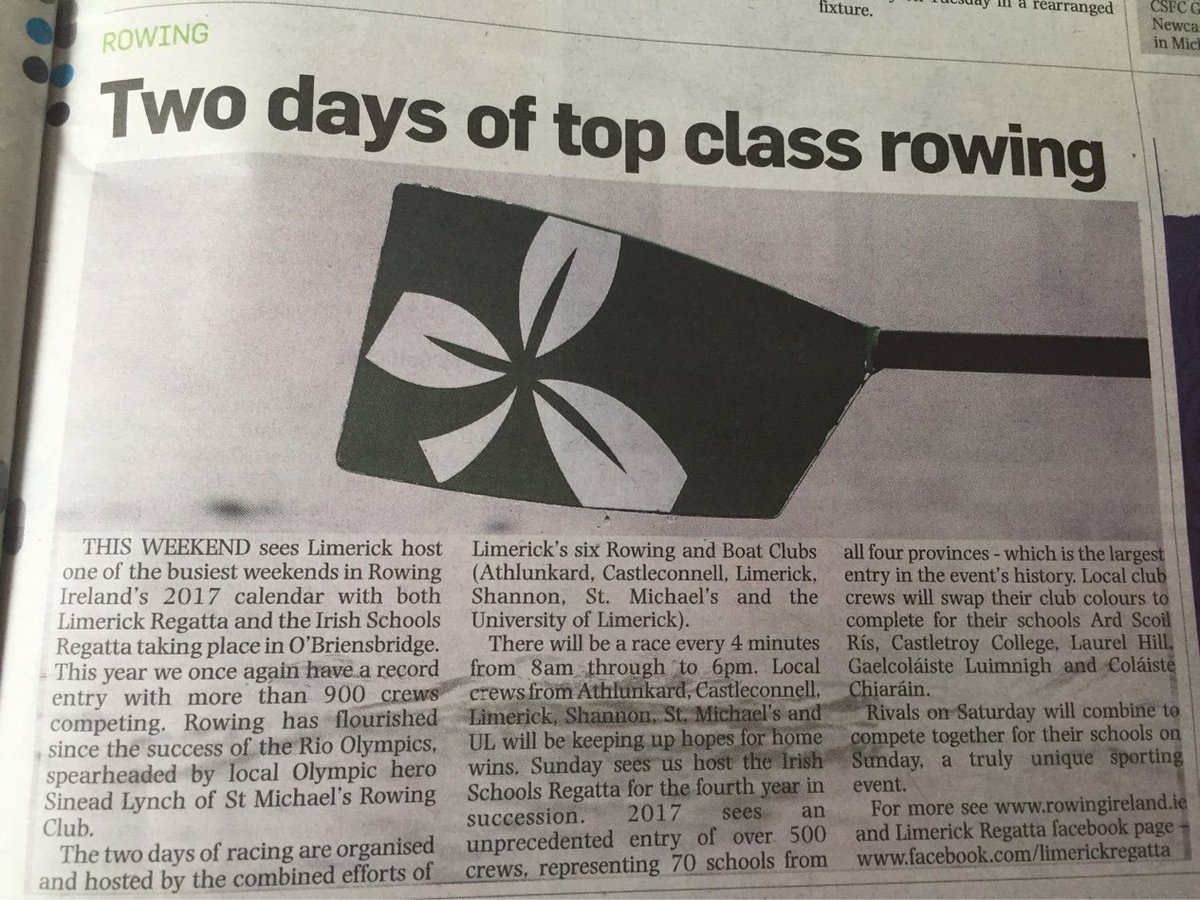 LimerickRegatta's tweet photo. Limerick Regatta hitting the headlines. Thanks #limerickpost #limerickregatta #rowingireland https://t.co/XpwGw55lmg