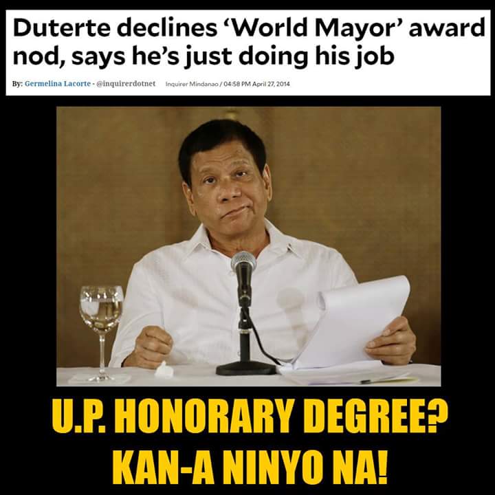 saudi_ann's tweet photo. @Edwin_Jamora @gmanews In 2014 news article from @inquirerdotnet, PRRD declined World Mayor award. Need I say more? Bka sbihin fake news n nmn to? https://t.co/iJBFhdLo2L