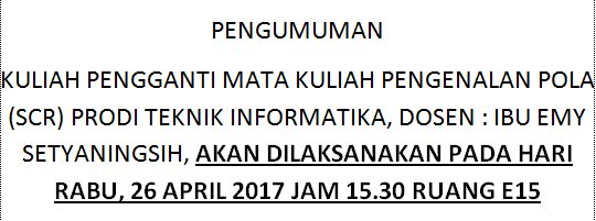 #PENGUMUMAN_KULIAH_PENGGANTI MATA KULIAH PENGENALAN POLA PRODI TEKNIK INFORMATIKA