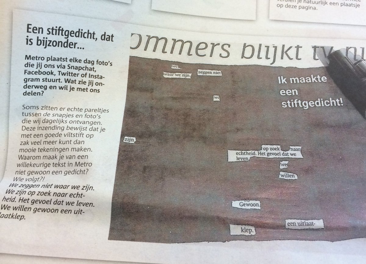 ChristienBooij's tweet photo. Kijk @loesvork! In de #metro noemen ze het een #stiftgedicht, #boekselen https://t.co/m42kWzYv6S