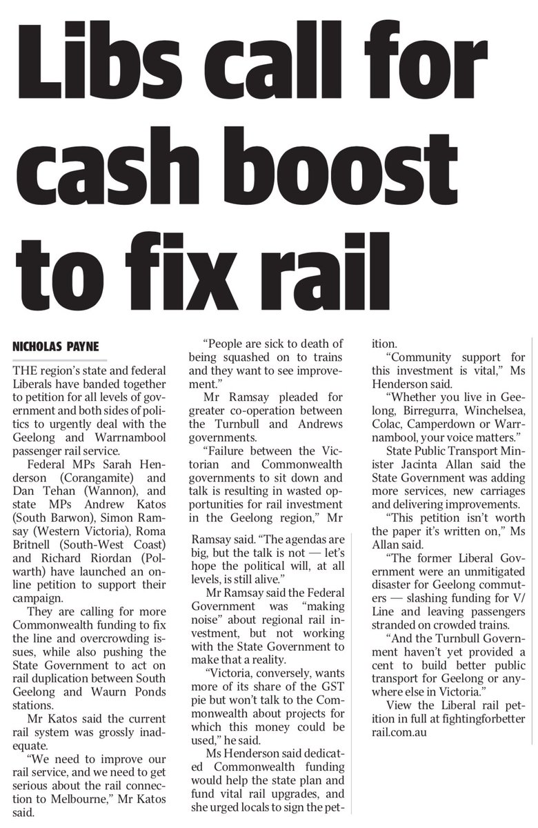 SenSHenderson's tweet photo. We urgently need more reliable and faster trains to Melbourne. Please sign our petition at https://t.co/mdDCWb7sXs @geelongaddy #auspol https://t.co/ERLRmlQ0hO