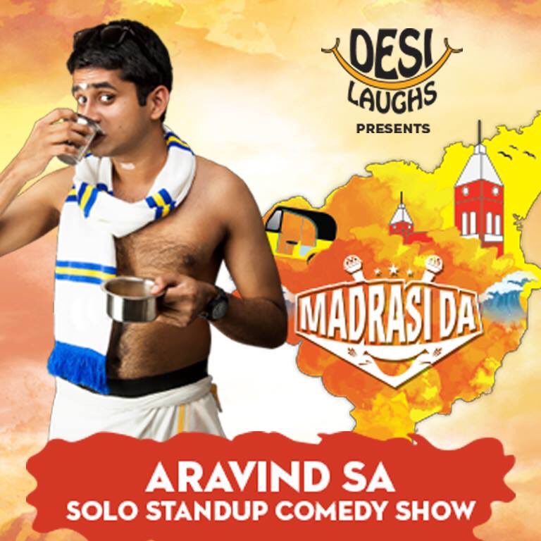 desilaughsdubai's tweet photo. #desilaughs  brings to #Dubai Aravind.  @_satired ,with his solo comedy MADRASI DA.
@DUCTAC .tickets at https://t.co/Ehg3yt4MFa https://t.co/3XiVbEI0gZ