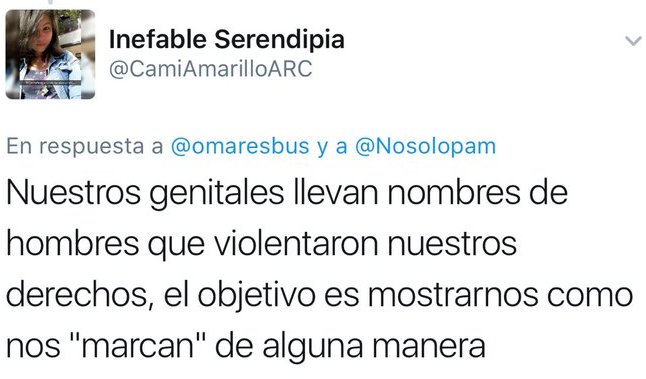 Nuestros genitales llevan nombres de hombres que violentaron nuestros derechos, el objetivo es mostrarnos cómo nos marcan de alguna manera