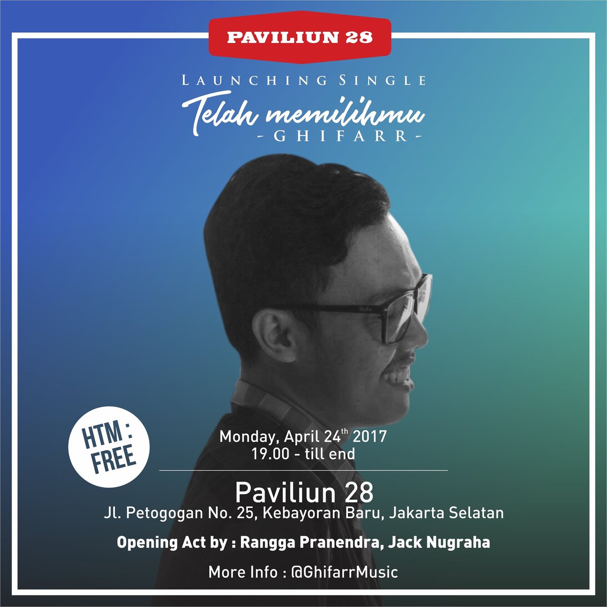 GhifarrMusic's tweet photo. Hampir lupa. 
Tepat di hari showcase, single saya "Telah Memilihmu" juga sudah bisa didengar di Joox, Spotify, iTunes, dan lainnya. 
Yeah! https://t.co/OGmJ4axJsQ