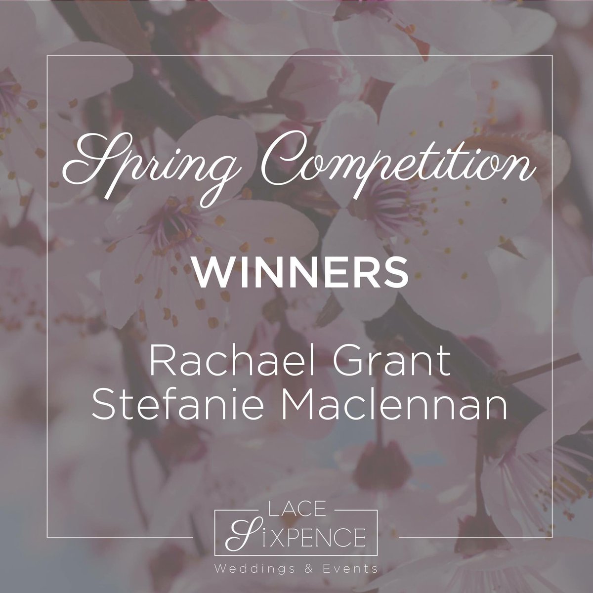lacesixpence's tweet photo. Congratulations to our Spring Competition winners Rachael Grant &amp; Stefanie Maclennan! Thanks to everyone who took part! #weddingplanner #ido https://t.co/WGc76UZ5AS