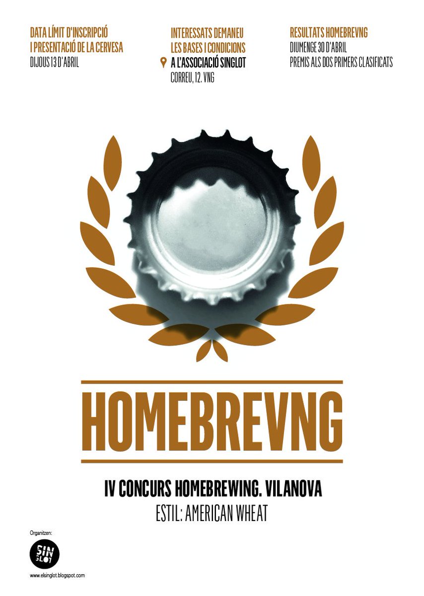 Avui Dijous 20 últim dia per presentar la cervesa del IV #HOMEBREVNG

Diumenge 30, des de 11 hs., festa i entrega de premis a La Formatgeria