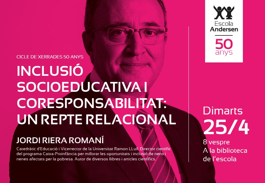 AmpaAndersen's tweet photo. Dimarts 25/04 en el marc del #FactorQ, Inclusió Socioeducativa i coresponsabilitat: un repte relacional, a càrrec de @JordiRiera1. Andersen https://t.co/ictC0Tt7Fc