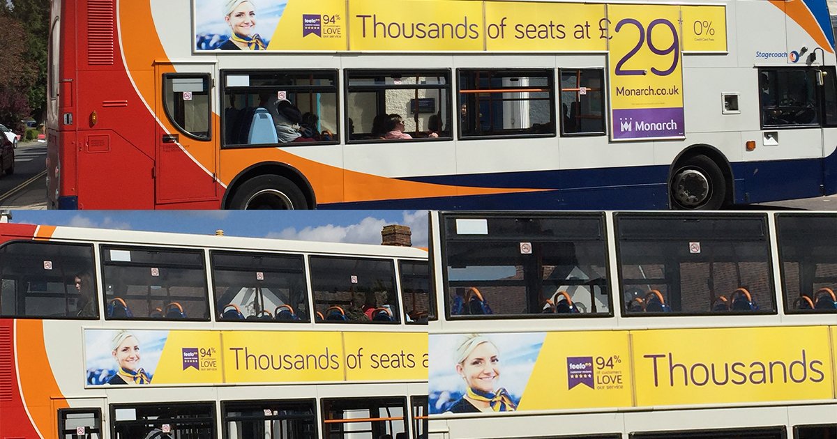 Feefo_Official's tweet photo. Check out this amazing #FindingFeefo from @Monarch. Proudly displaying their Feefo service score on local buses. Spotted in #Petersfield https://t.co/HlIBdyXeYt