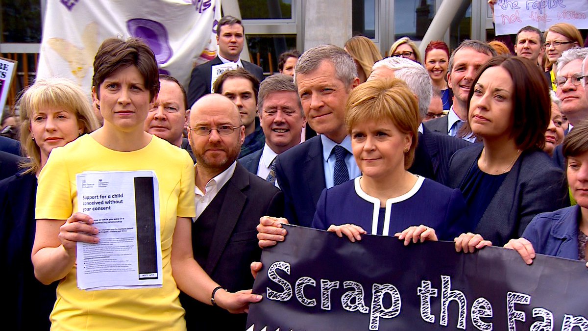 BBCsarahsmith's tweet photo. You dont often see 4 party leaders lined up together during GE campaign. Holyrood protest on "rape clause" today with SNP, Lab, LD &amp; Greens https://t.co/bGsL7wk1Y8