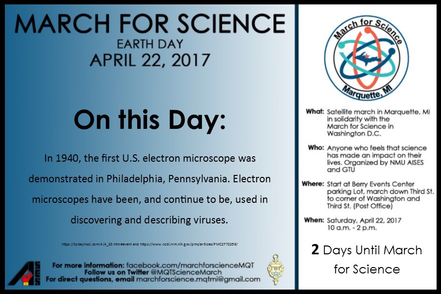 ScienceMarchMQT's tweet photo. Only TWO DAYS left until we march!  Hope to see you there!  #MarchforScience #Science #OTD https://t.co/PKtsfaui6K