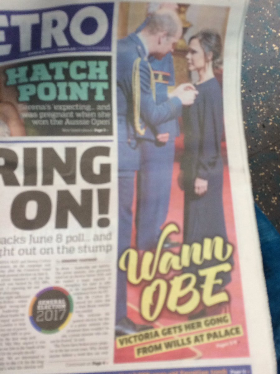 WannOBE: a brilliant headline for a piece on VB's knighthood in today's Metro. 👏🏻