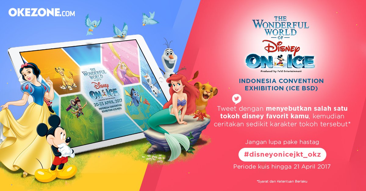 Guys! Ada tiket gratis The Wonderful World Of Disney On Ice nih! Untuk 3 orang beruntung (@ 2 tiket) ikutin kuisnya yuk! #disneyonicejkt_okz