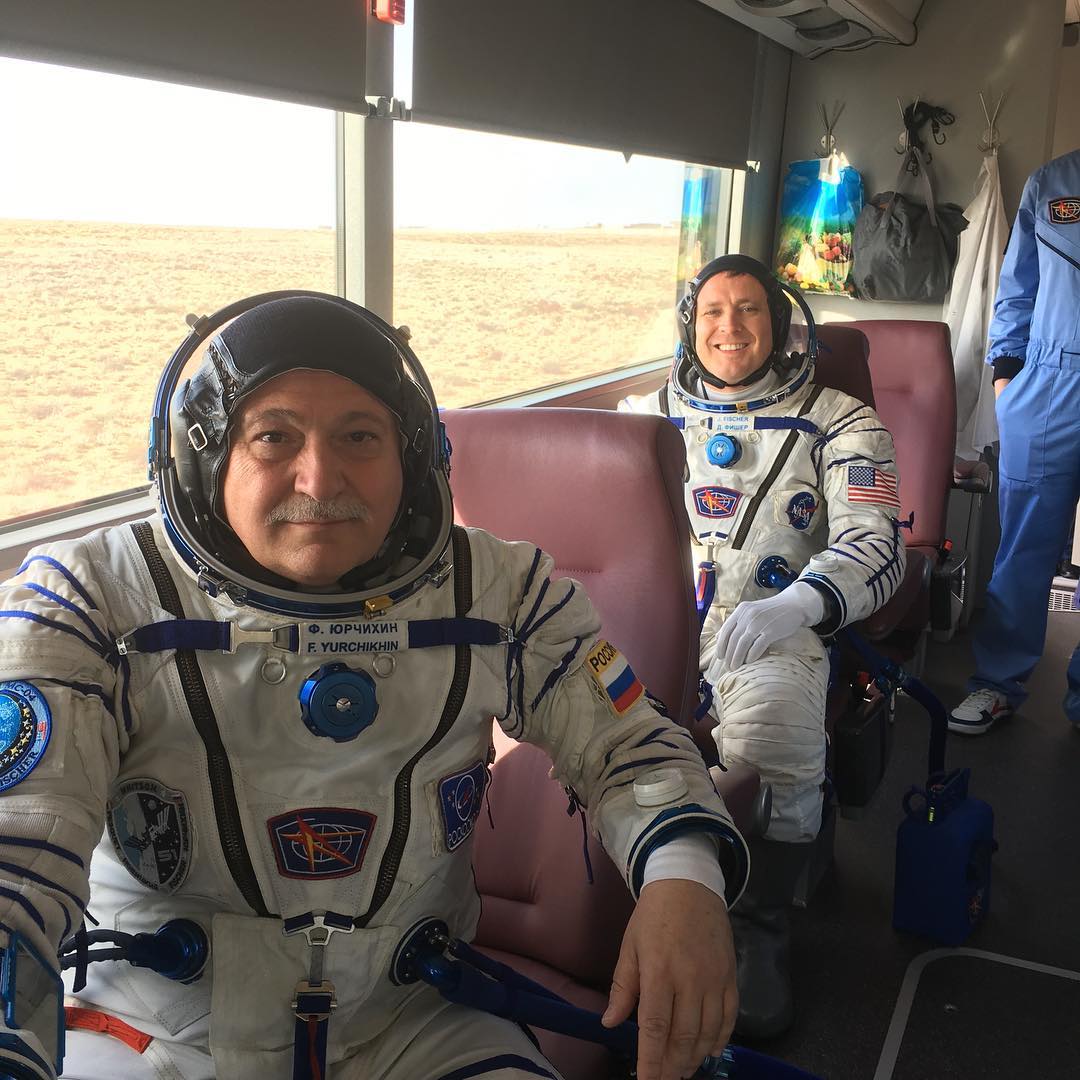 SergeyISS's tweet photo. The prime #crew before launch: Fedor Yurchikhin and @Astro2fish Jack Fisher #поехали #Baikonur #space #Cosmos #iss #Exp51 https://t.co/lynb6YMNQk