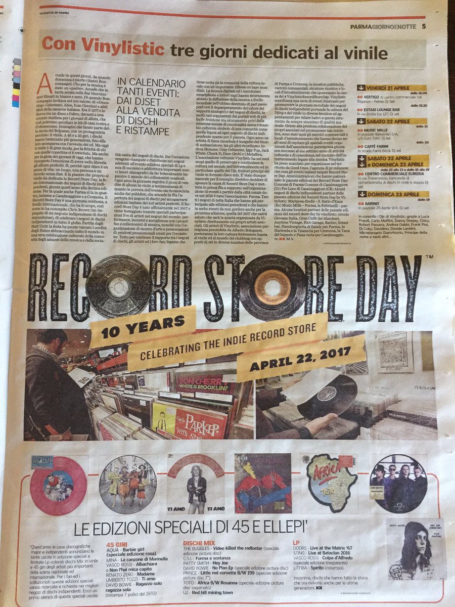 Sulla <a href="/gazzettaparma/">Gazzetta di Parma</a> si parla di <a href="/recordstoreday/">Record Store Day</a> 2017 grazie ai Djs di #Vinylistic #RSD17