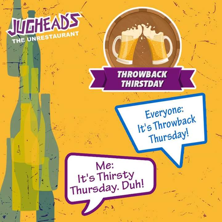 jugheadsindia's tweet photo. Thursdays call for a celebration at #Jugheads
#Throwback #Thursday #Preweekend #weekend #weekendvibes #TBT #Bar #Restaurant #VisitUs #Mumbai https://t.co/s0TNPicQIH