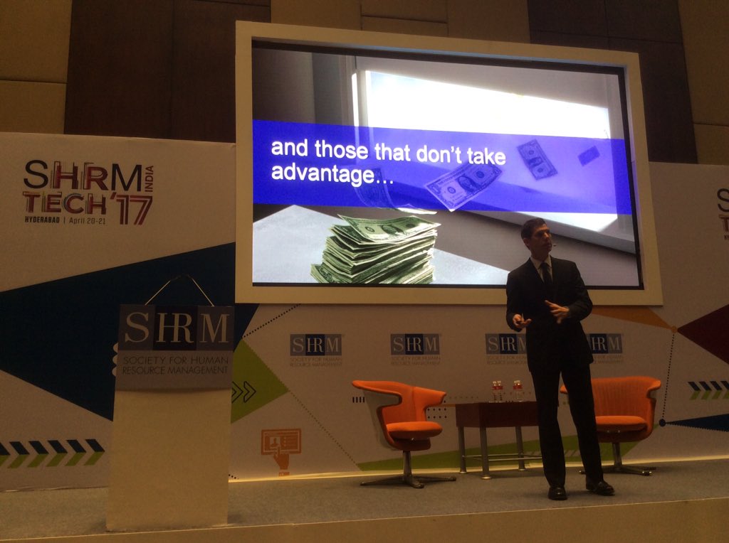 SHRMindia's tweet image. &quot;Companies need to understand that success will come when technology is used to work with humans.&quot; - Morne Swart #SHRMTech17