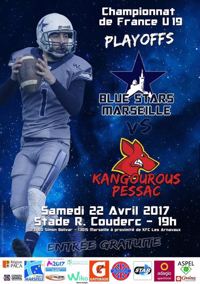 [U19] Playoffs !! 
Début des playoffs ce week end pour nous U19 qui reçoivent les <a href="/Kangs_Pessac/">Kangourous de Pessac</a> !
<a href="/mpsport2017/">MPSPORT2017</a> @radiostartwit <a href="/FFFA_officiel/">FF Football Américain</a>