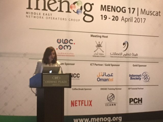 MiddleEastNOG's tweet photo. Nelly Baz - Internet Society Chapter, Lebanon - kicking off the lightning round at #menog17 https://t.co/KUOcRbzRoa https://t.co/kvVXbJD5vW
