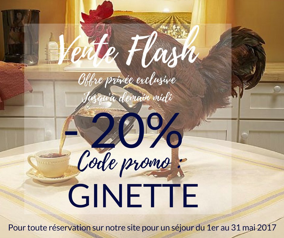 {FLASH COCOTTE} 👀🐔Réservez sur notre site avec le code GINETTE pour bénéficier de -20% sur tout séjour du 1er au 31 mai ❤
#promo #coqhotel