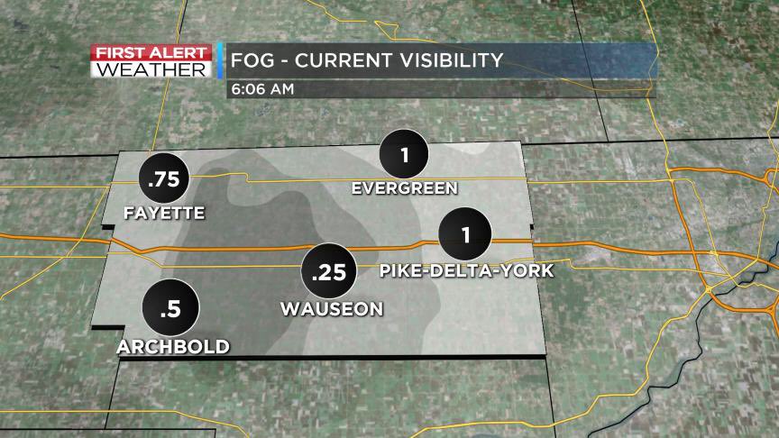 Ryan_Wichman's tweet photo. Thicker fog now developing ahead of morning thundershowers in Fulton County. Tune into WTOL 11 @ChrisWTOL has live updates! https://t.co/LrCxkWWS9Q
