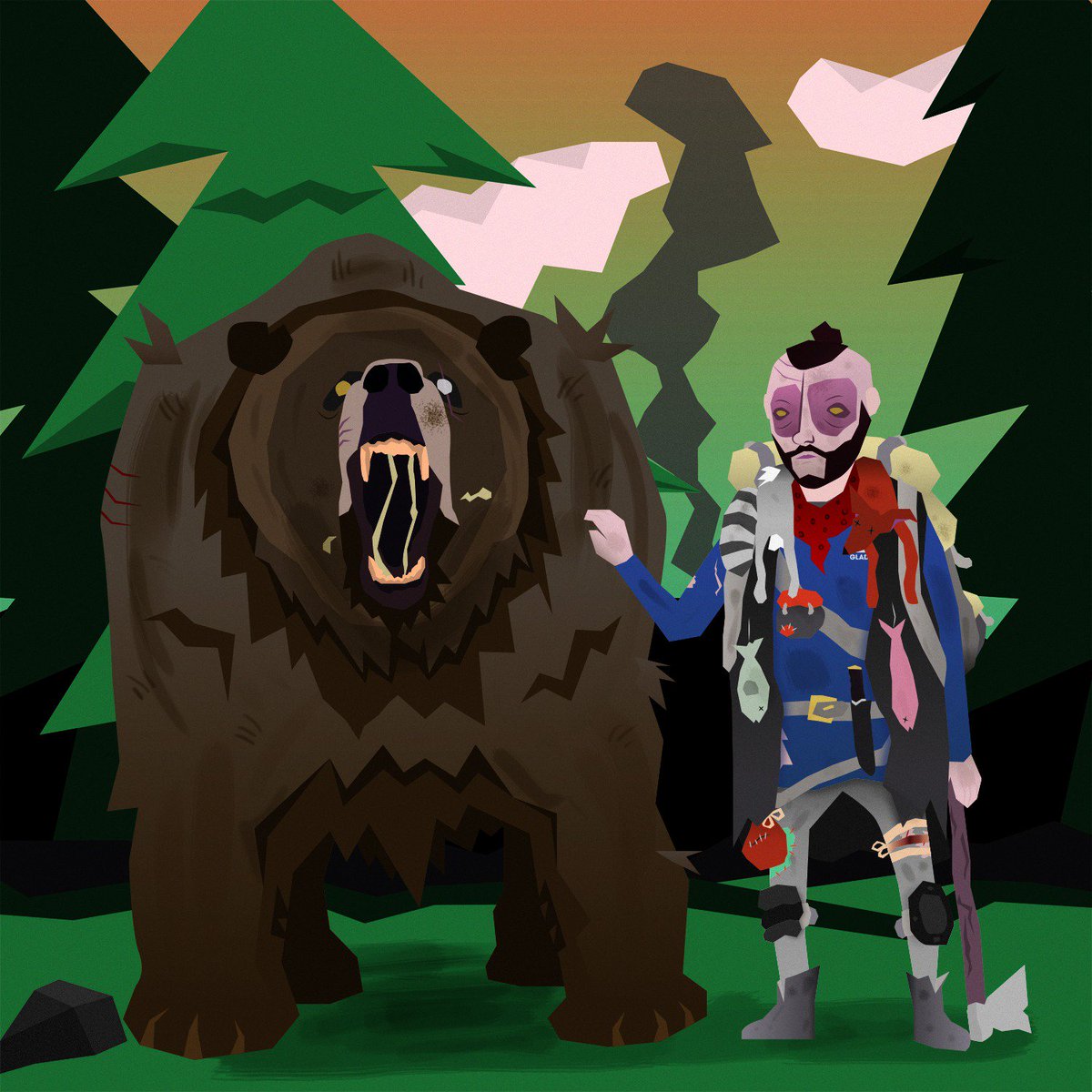GraphicsHill's tweet photo. New low-poly survival characters: Skadi (left), and The Wanderer (right). #illustration #Illustrator #lowpoly #lowpolyart #art #artist #bear https://t.co/X72NuBZ1WH