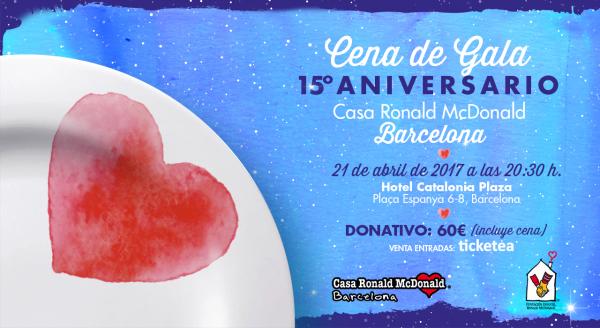 For a #GoodCause: Cena de Gala 15º Aniversario Casa Ronald McDonald #Barcelona <a href="/CasaRonaldBCN/">Casa Ronald BCN</a> ticketea.com/entradas-cena-…