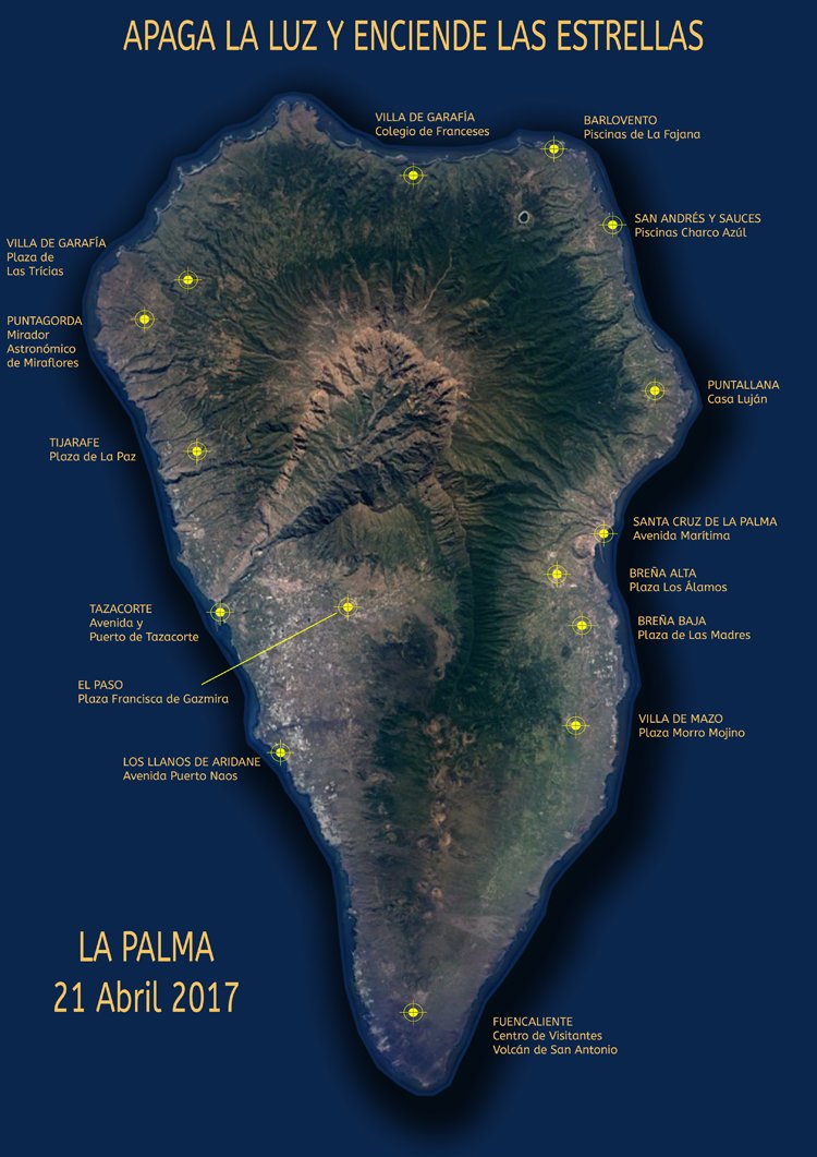 Apaga la luz y enciende las estrellas - Mapa del apagón de mañana en La Palma para celebrar la Noche Mundial Starlight #PreservingSkies