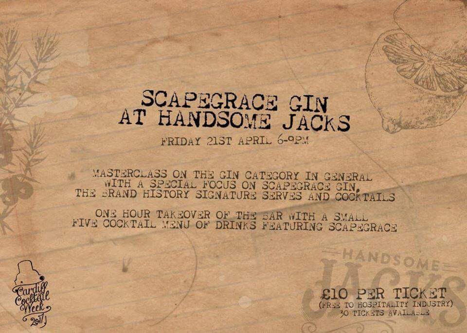 The Scapegrace Gin experience with Ambassador <a href="/HSLJosh/">Josh Linfitt</a>

£10 PP with welcome drink, cocktail &amp; Gin masterclass

E: Jack@Handsome-Jacks.co.uk