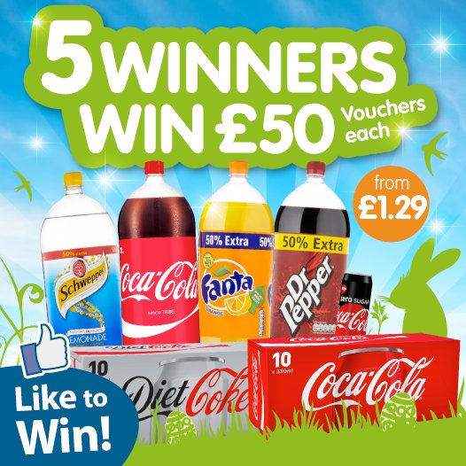 bmstores's tweet photo. ⭐#COMPETITION ENDS SOON⭐
FLW &amp; RT for a chance to #WIN 1 of 5 £50 B&amp;M Vouchers courtesy of @CocaCola_GB Competition ends 23:59 24/04/2017 https://t.co/SJEBubVO69