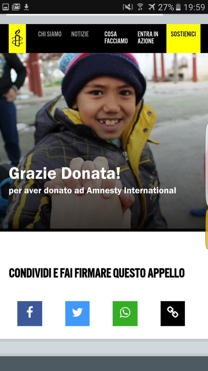 .@lattecreative Flusso donazione dopo firma appello su amnesty.it testato in diretta, approvato 👏👏👏 @amnestyitalia