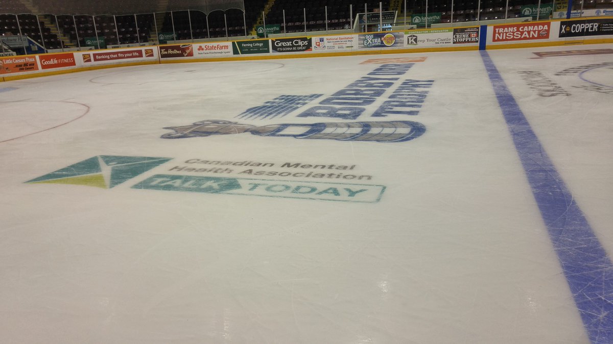 CMHAEducation's tweet image. Proud to see @cmhahkpr #TalkToday on the ice at the @PtboMemCentre! Back where it started. Come support the @PetesOHLhockey tonight! #BigWin