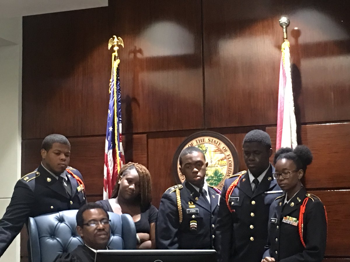 Jefferson County High School JROTC learning about due process from the bench via Judge Augustus Aikens, Jr. (a retired U.S. Army colonel)