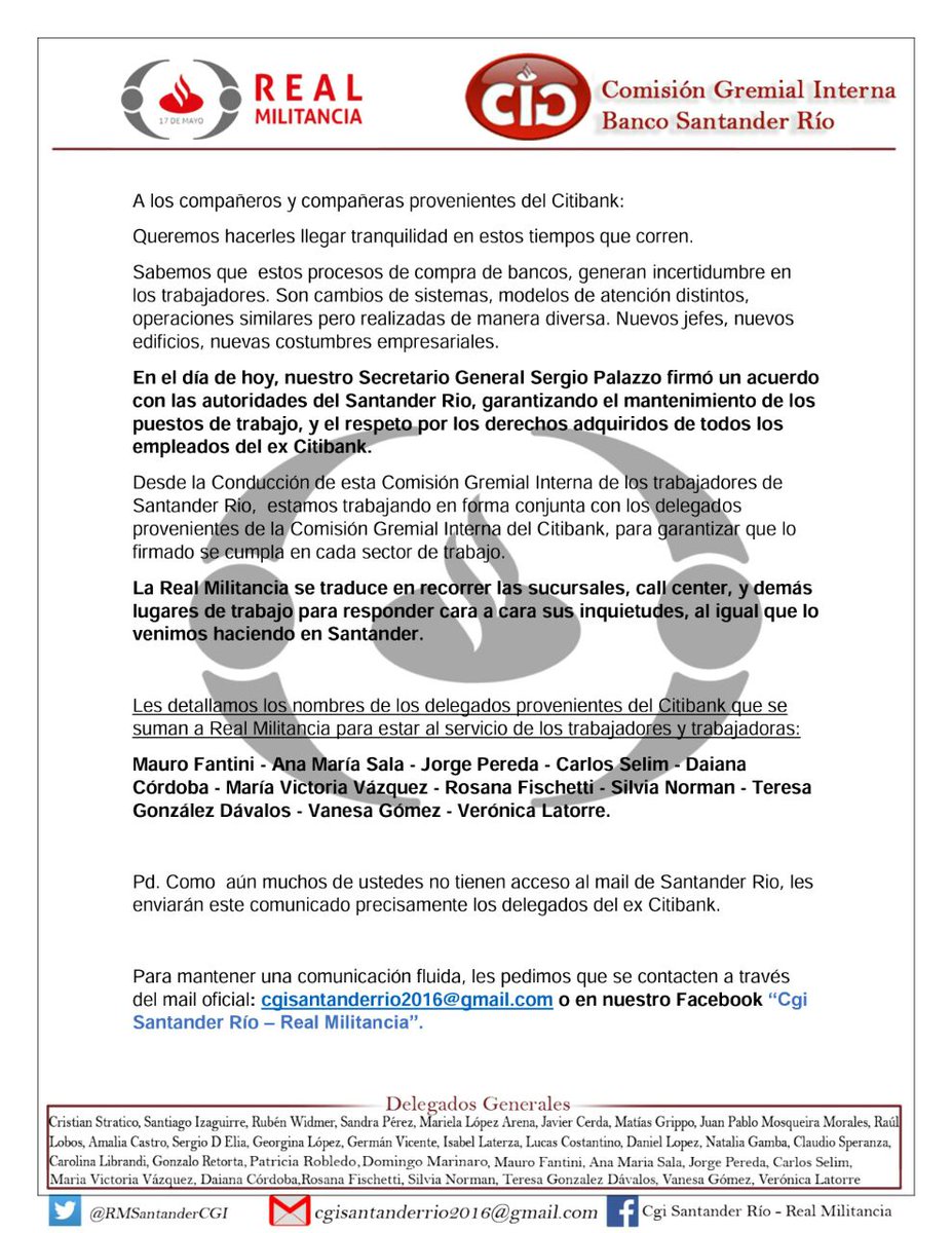 RMSantanderCGI's tweet photo. Referido a los compañeros y compañeras provenientes del Banco Citi. https://t.co/tcihTRqDHu