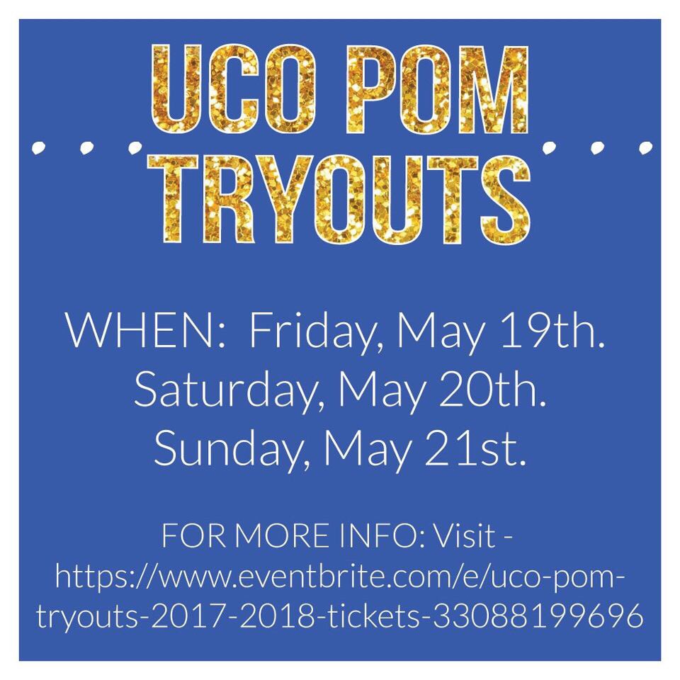 Mark your calendars! UCO pom tryouts are coming up! #PODLFSU
