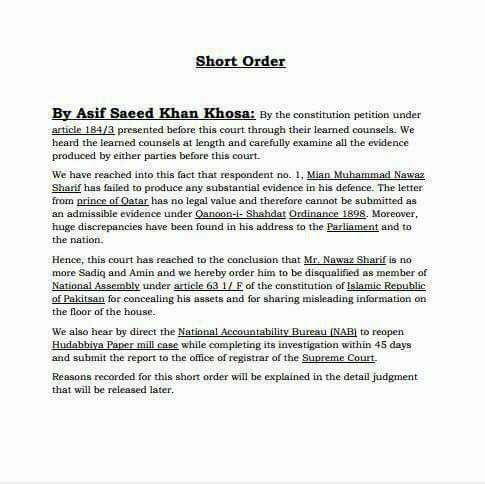 waseemno1's tweet photo. Short order of Justice Khosa .
#PanamaVerdict  #سرخرو_ہوئےوزیراعظم_نوازشریف
 #اناللہ_وانا_الیہ_راجعون  Supreme Court  #صرف_سراج_الحق_بچےگا https://t.co/mOyyjVLscZ