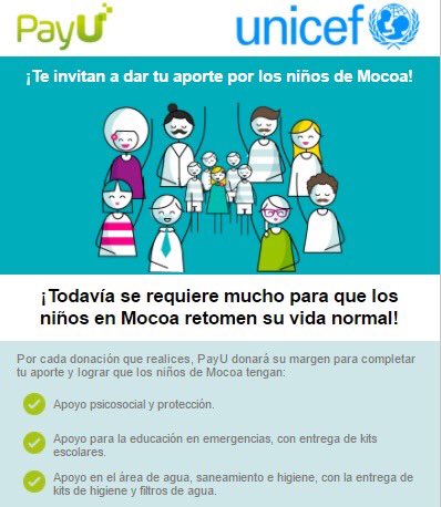 UryLetty's tweet photo. @PayULatam y @UNICEFColombia se unen para apoyar a los niños de #Mocoa... realiza tu aporte!
https://t.co/XZVw04PjWJ https://t.co/N6V1fXcP06