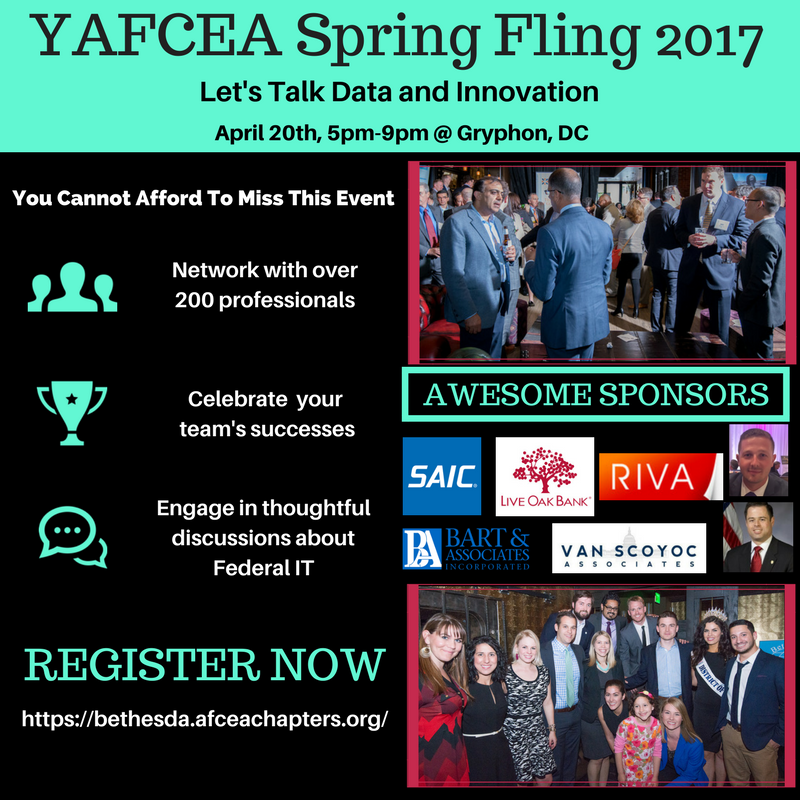 YAFCEA's tweet photo. Toniiiiight, tonight, our Spring Fling is tonight! See you at @TheGryphonDC starting at 5pm. #SpringFlingDC #FedIT #data #innovation https://t.co/DtPBVpdEAA
