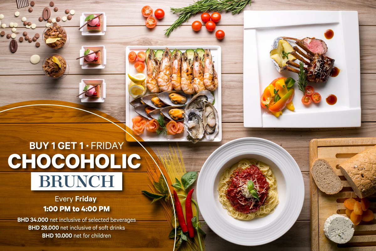 SheratonBahrain's tweet photo. Weekend is here, haven't book a #FridayBrunch yet? Book a table online at https://t.co/RKQjXAZOyV or call +973 17533533 #Bahrain #Saudi #KSA https://t.co/Czv2nPmUcI