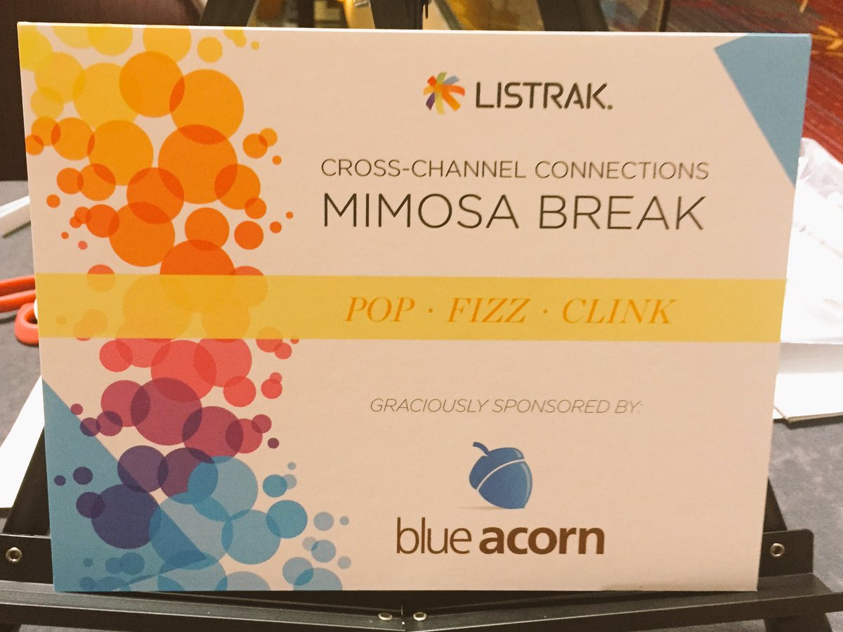 blueacornici's tweet photo. Thanks for the shoutout @ross_kramer! Happy to be at the @Listrak Cross-Channel Connections. Join us for mimosas at the morning break! 🍾 https://t.co/AVh15uH36z