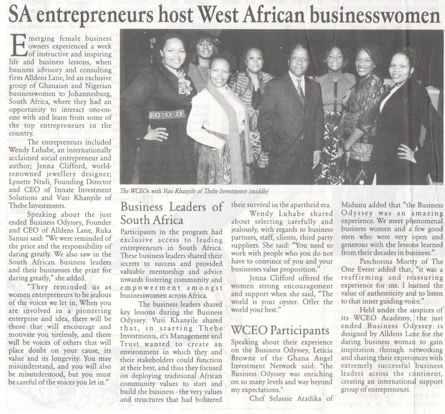 TheOneEvent's tweet photo. We love this feature that @bftghana did on @alldenslane's WCEO Business Odyssey to South Africa last year! #throwback #ToeClients #ToePR https://t.co/sFp7HJFAqo