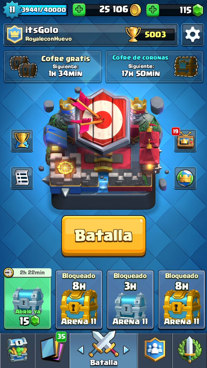 itsGolo's tweet photo. Por fin! Nivel 11 con 5000 🏆! Lo que ha costado @Alvaro845 @RoyaleQueso @CharlieBripac #RoyaleConHuevo https://t.co/caHDXGvpKm